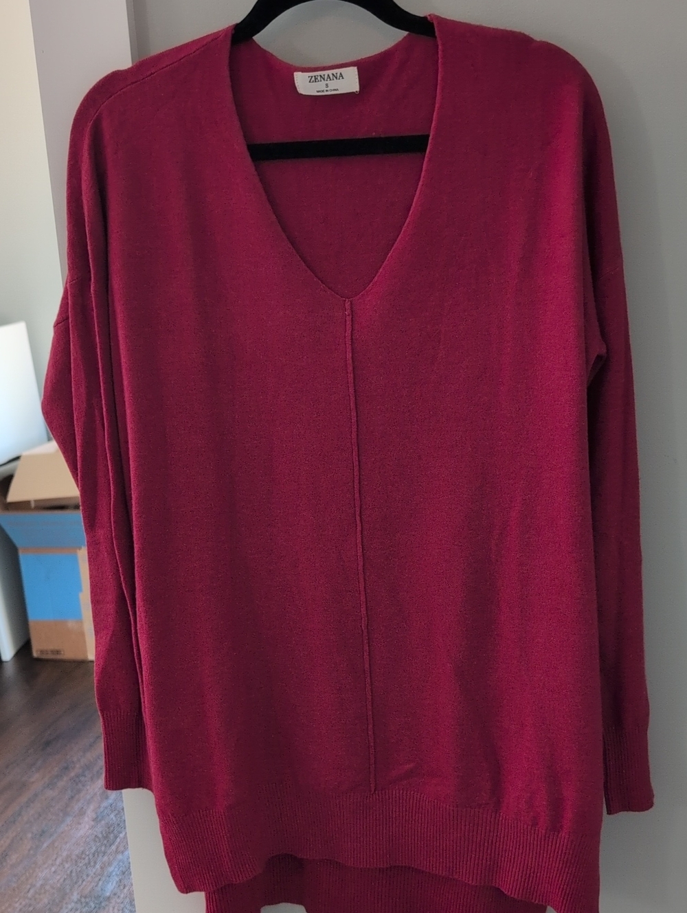 Zenana Outfitters Deep Berry V-Neck Sweater